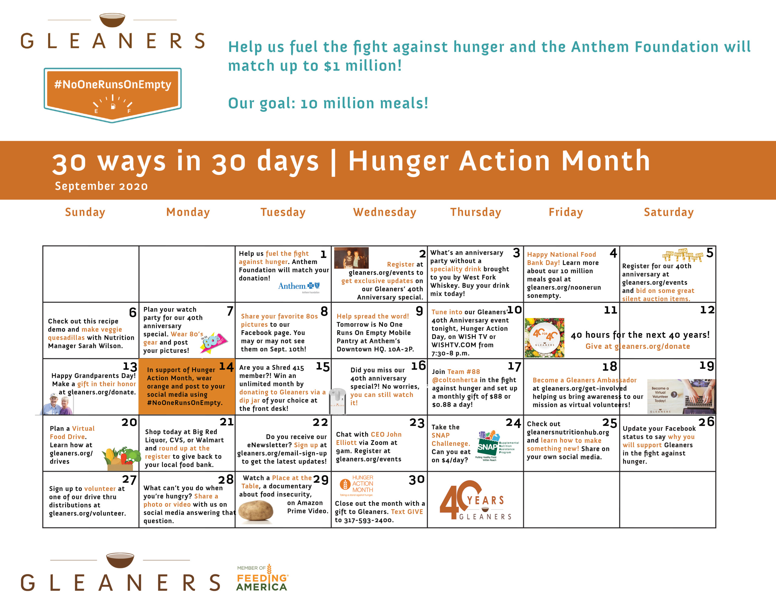 30 ways in 30 days | Hunger Action Month | Gleaners Food Bank of Indiana