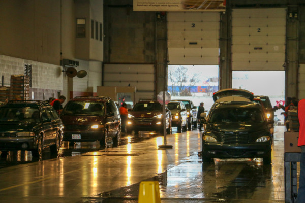 Lines of Cars Wait for food at Gleaners