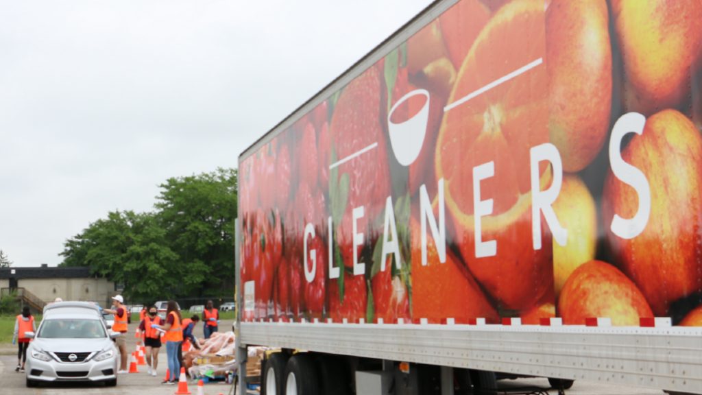 A Gleaners truck onsite at a mobile pantry location. Thanks to donations from CVS Pharmacy customers, Gleaners will be able to stock these trucks with delicious, nutritious foods for neighbors.