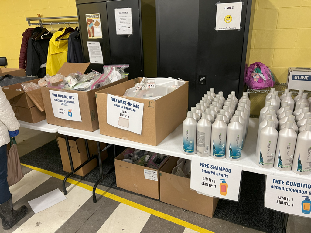 Toiletries and hygiene kits were available to