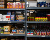 Shelves of food in Gunner's Pantry at the WellSpring Center in Martinsville, Indiana